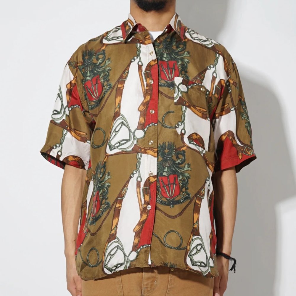 Vintage Silk Shirts Short Sleeve Patterned - M